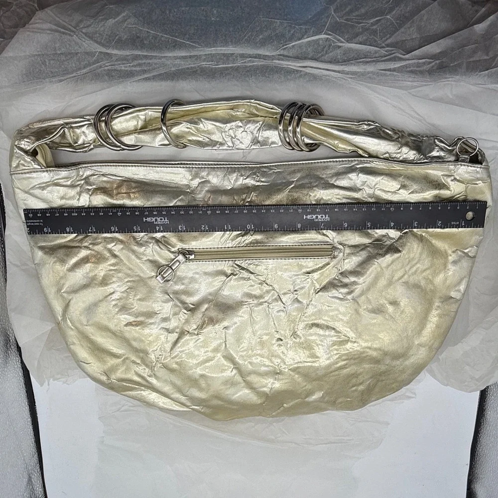 Gold‎ Metallic Hobo Bag Shoulder Bag Large Crinkle Faux Leather Silver Tones
